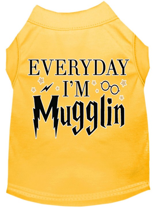 Everyday I'm Mugglin Screen Print Dog Shirt Yellow Med